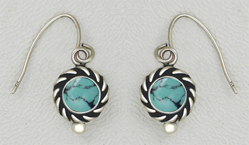 Sterling Silver Petite With Chinese Turquoise Gemstone Drop Dangle Earrings